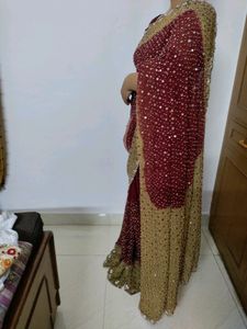 Beautiful Maroon Saree With Blouse