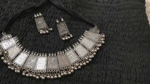 Oxidized Sliver Neck Piece and Earing