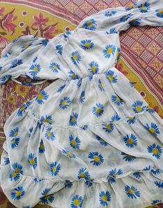 Daisy Print Tiered Mini Dress