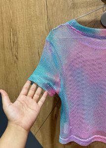 Trendy Tie-Dye Mesh Crop Top