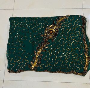 Emerald Green Embroidered Saree