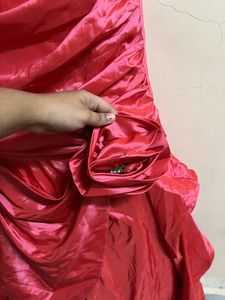 Pintrest Peach Designer Fishcut Silk Gown