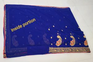 Royal Blue Georgette Saree With Thread Embroidery