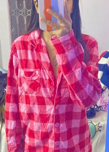 woolen Pink Plaid Sleep Shirt  🎅  ❤️🌿