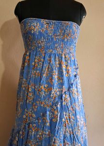 Floral Blue Strapless Dress