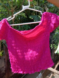 Pink Smocked Off-Shoulder Top