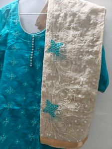 Teal Embroidered Kurti Set