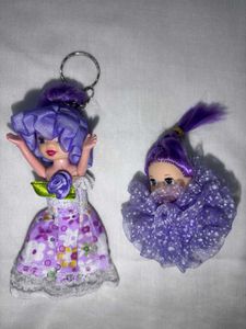 Purple Barbie Doll Keychain With Freebie