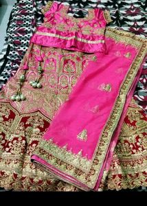 Pink &amp; Gold Embroidered Lehenga