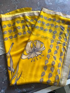 Elegant Yellow Floral Saree with blouse