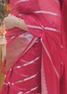Silver Stripe Red Saree