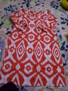 Orange White Print Dress