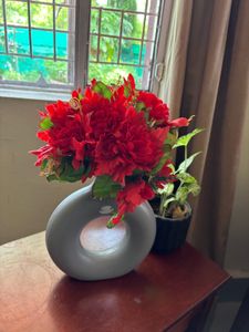 Donut Pot With Red Flowers