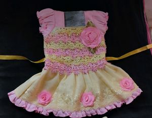 Lemon Yellow And Baby Pink Frock