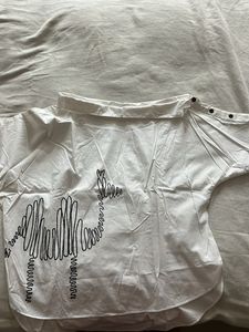 One Side Off Shoulder White Cotton Top