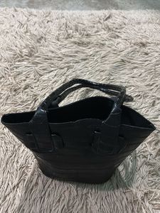 Black Croc Embossed Handbag