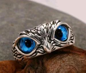 Adjustable Blue Eye-owl Stainless Steel Ring