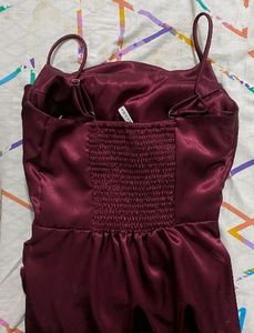 Blood Wine Satin Slit Dress