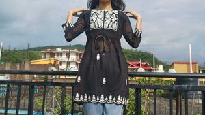 Embroidered Black Tunic Top