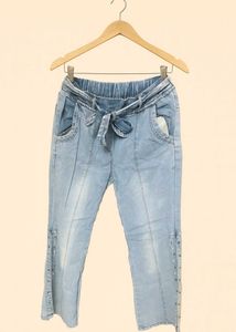 Stylish Tie-Waist Denim Pants
