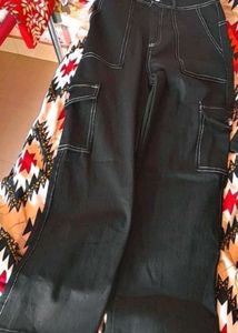 Black Contrast Stitch Cargo Pants