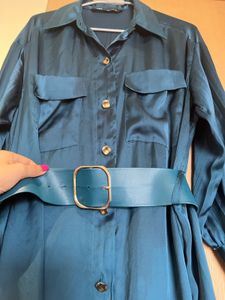 Teal Belted Zara Shirt Dress