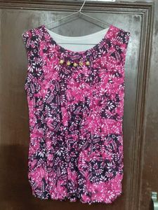 pink Leaf Print Sleeveless Top