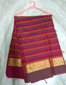 Striped Maroon Cotton Silk Saree