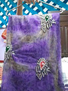 Purple Embellished net party wear saree