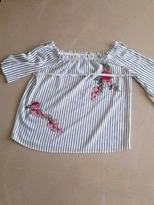 Striped Black And White Boat Neck Top