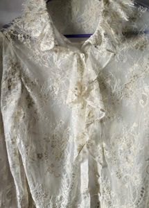 Cream and golden net Top