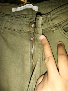 Women Olive Green Zara  High Waist Flared Jeans