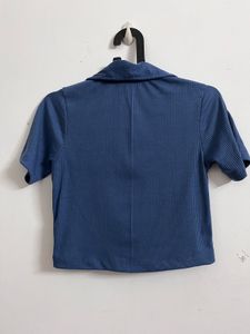 Blue Ribbed Crop Top
