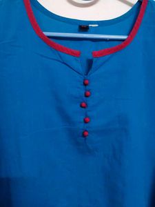Firozi Blue Kurta with Pink Trim