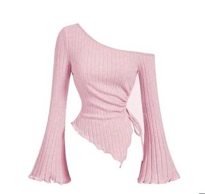 Pink One-Shoulder Long Sleeve Top