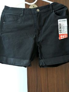 Black Denim High-Waisted Shorts