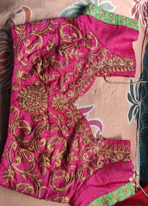 Beautiful Pink Green Embroidered Stitched Blouse