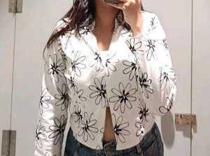 White Floral Crop Cut Top