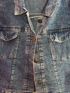 Denim Jacket with Striped Sleeves