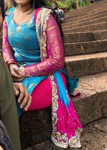 Blue &amp; Pink banarashi Salwar Suit