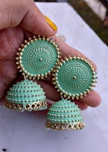 Mint Jhumka Earrings