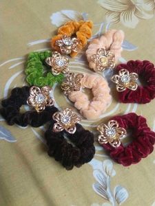 Floral Hair Scrunchies - Set of 8