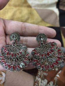 Red &amp; Silver Ethnic Earrings