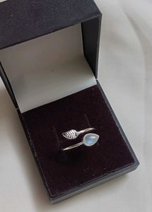 Pure Silver Leaf & Teardrop Moonstone Ring