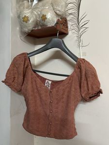 Cute Brown Eyelet Top