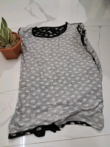 Black Floral Print Tunic Top