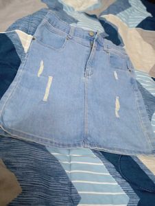 Distressed Denim Mini Skirt