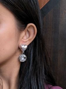 Silver Heart Pearl Earrings