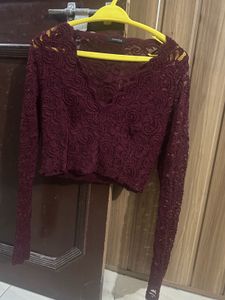 Burgundy Lace Crop Top