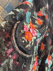 Black Dupatta With Multicolor Embroidery On Border